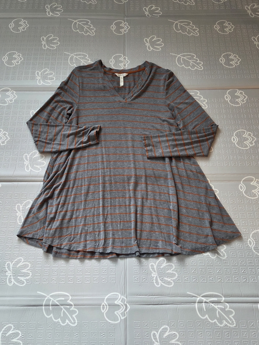 Matilda Jane Womens Striped V Neck Swing Dress Grey Burnt Orange Size Medium